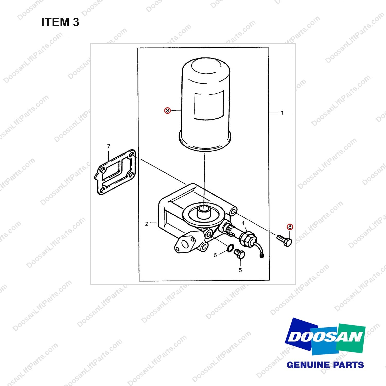 400508-00204 OIL FILTER - full parts diagram, item 3 marked - genuine Doosan / Bobcat forklift part