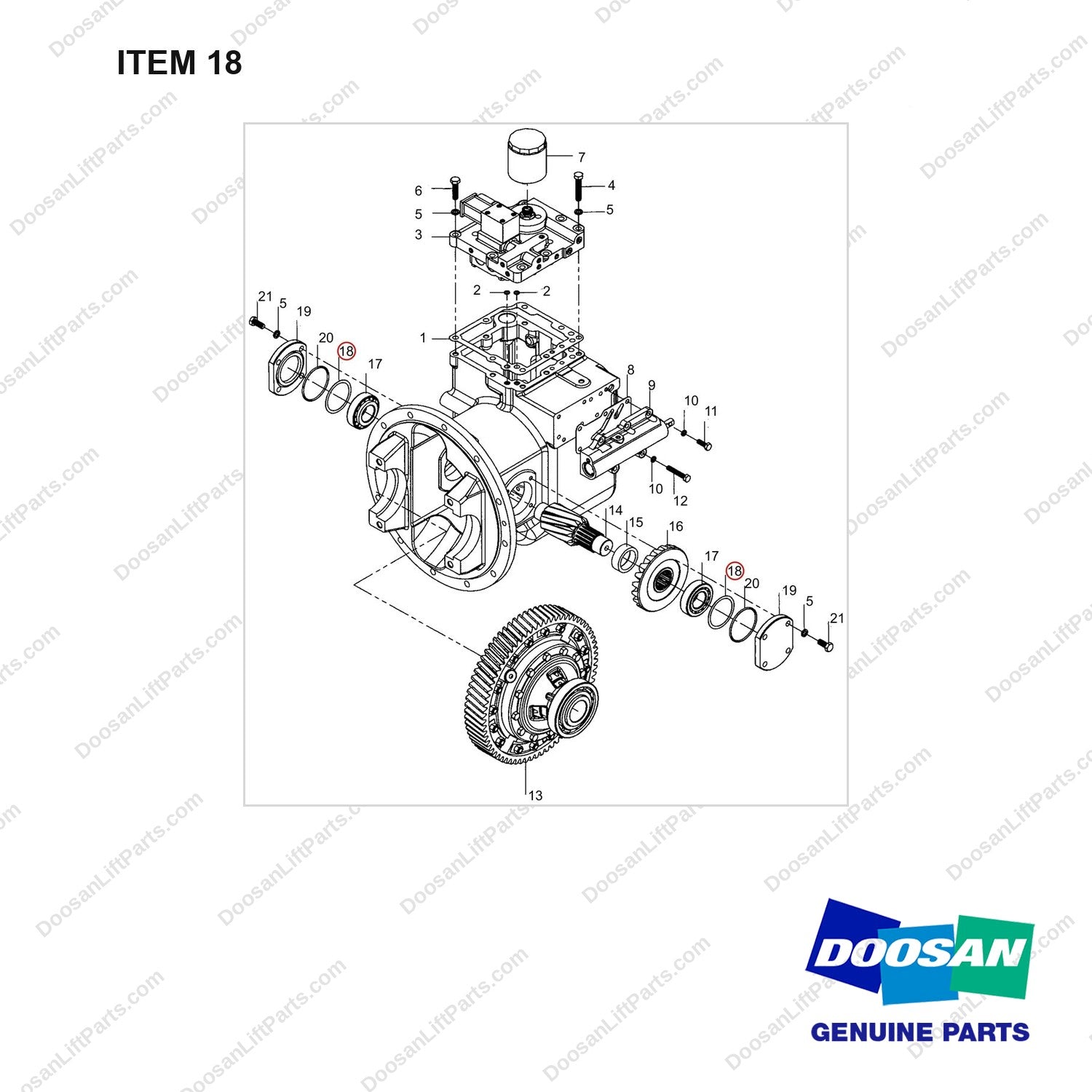 400602-01201 TRANSMISSION-SX(YQXD30D)  2 - full parts diagram, item 18 marked - genuine Doosan / Bobcat forklift part