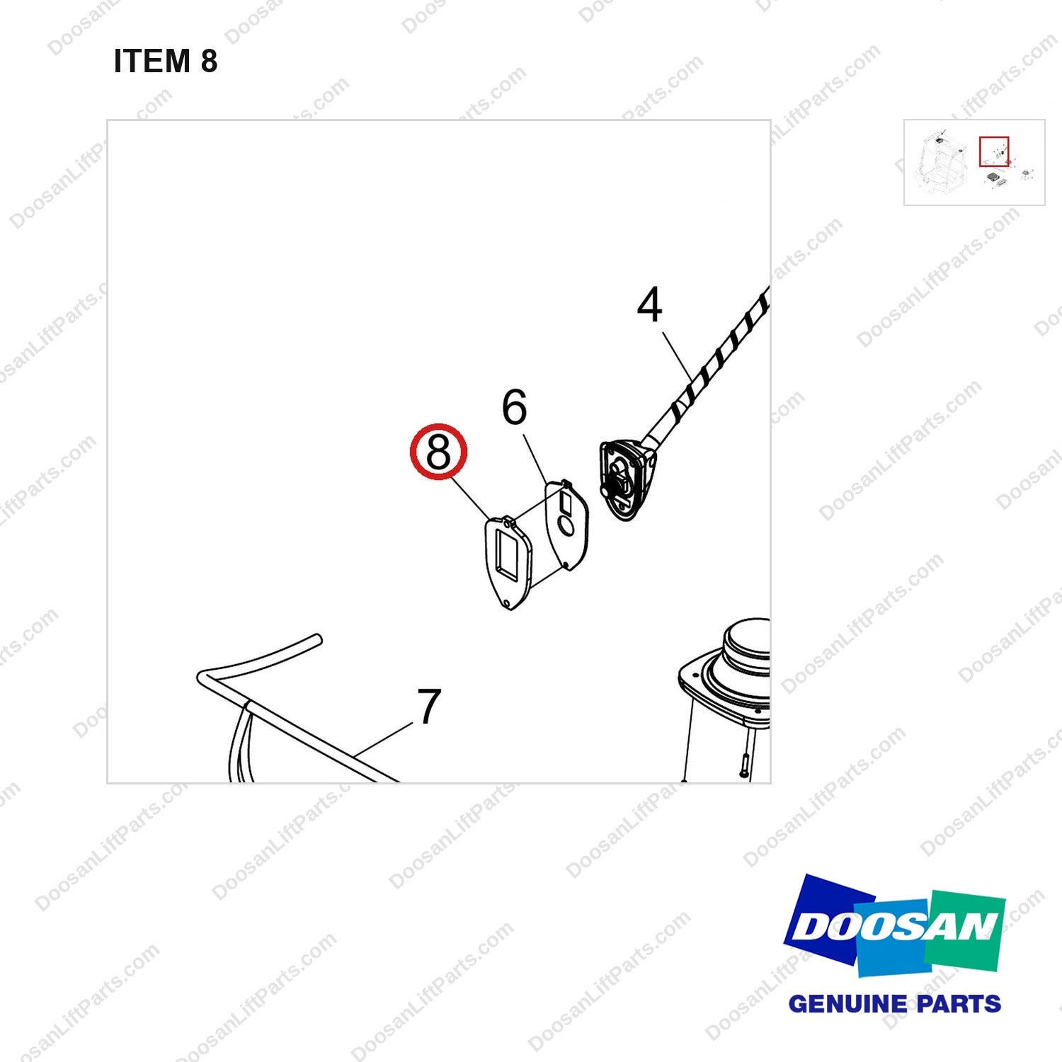400602-01562 CAR AUDIO;DAB ANTENNA - parts diagram, item 8 shown - genuine Doosan / Bobcat forklift part