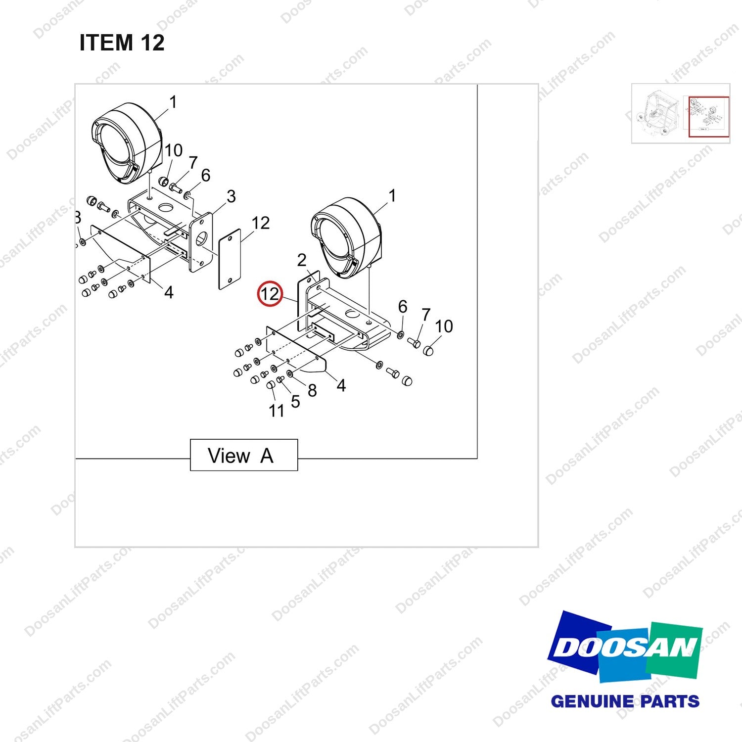 400602-01603 WORKING HEAD LAMP;LED ADDITIONER TWO,CAB - parts diagram, item 12 shown - genuine Doosan / Bobcat forklift part