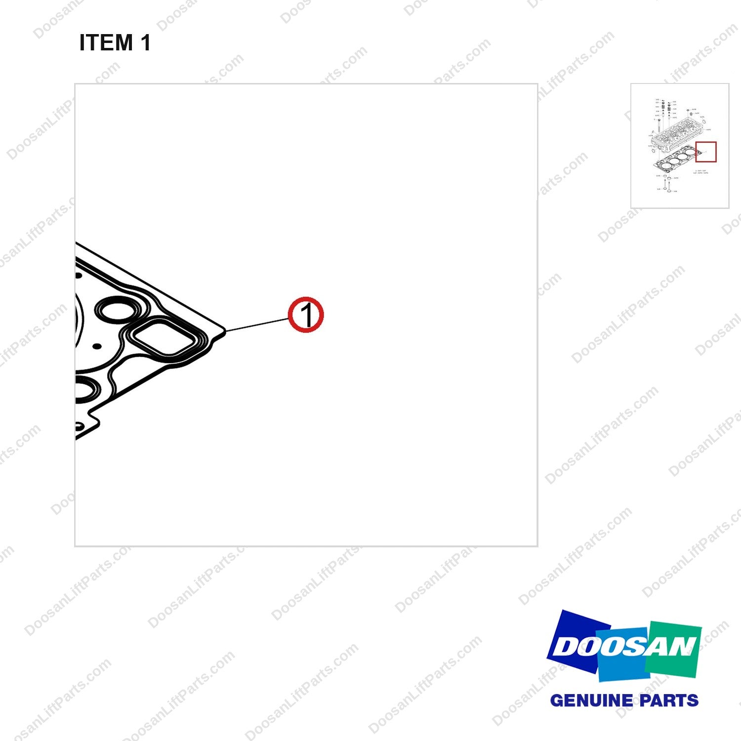 400603-00247A HEAD,CYLINDER;DN03 - parts diagram, item 1 shown - genuine Doosan / Bobcat forklift part