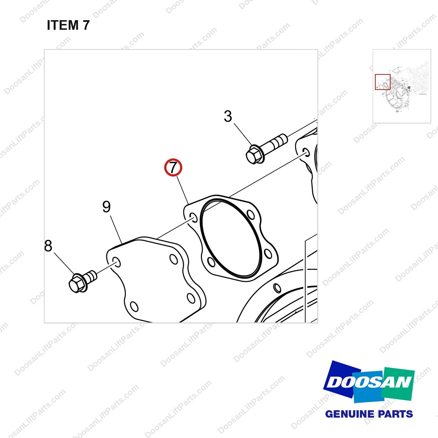 400613-00052 HOUSING GROUP,FLYWHEEL;DN03 - parts diagram, item 7 shown - genuine Doosan / Bobcat forklift part