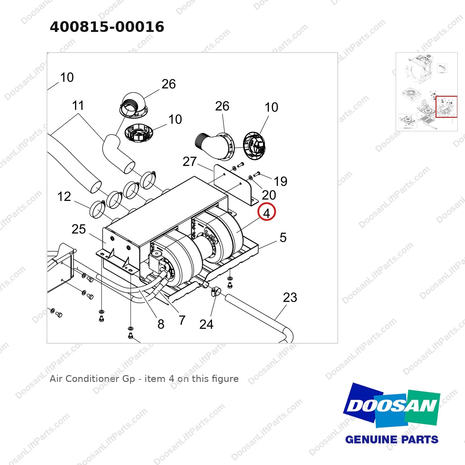 400815-00016 Air Conditioner Gp - parts diagram, item 4 shown - genuine Doosan / Bobcat forklift part