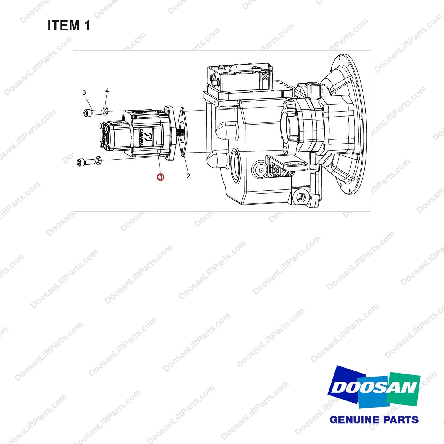 400911-00121 MOUNT GROUP;PUMP - full parts diagram, item 1 marked - genuine Doosan / Bobcat forklift part