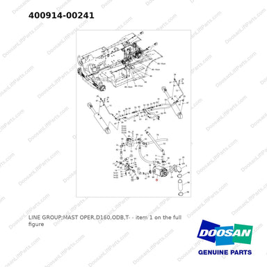 400914-00241 LINE GROUP;MAST OPER,D160,ODB,T- - full parts diagram, item 1 marked - genuine Doosan / Bobcat forklift part