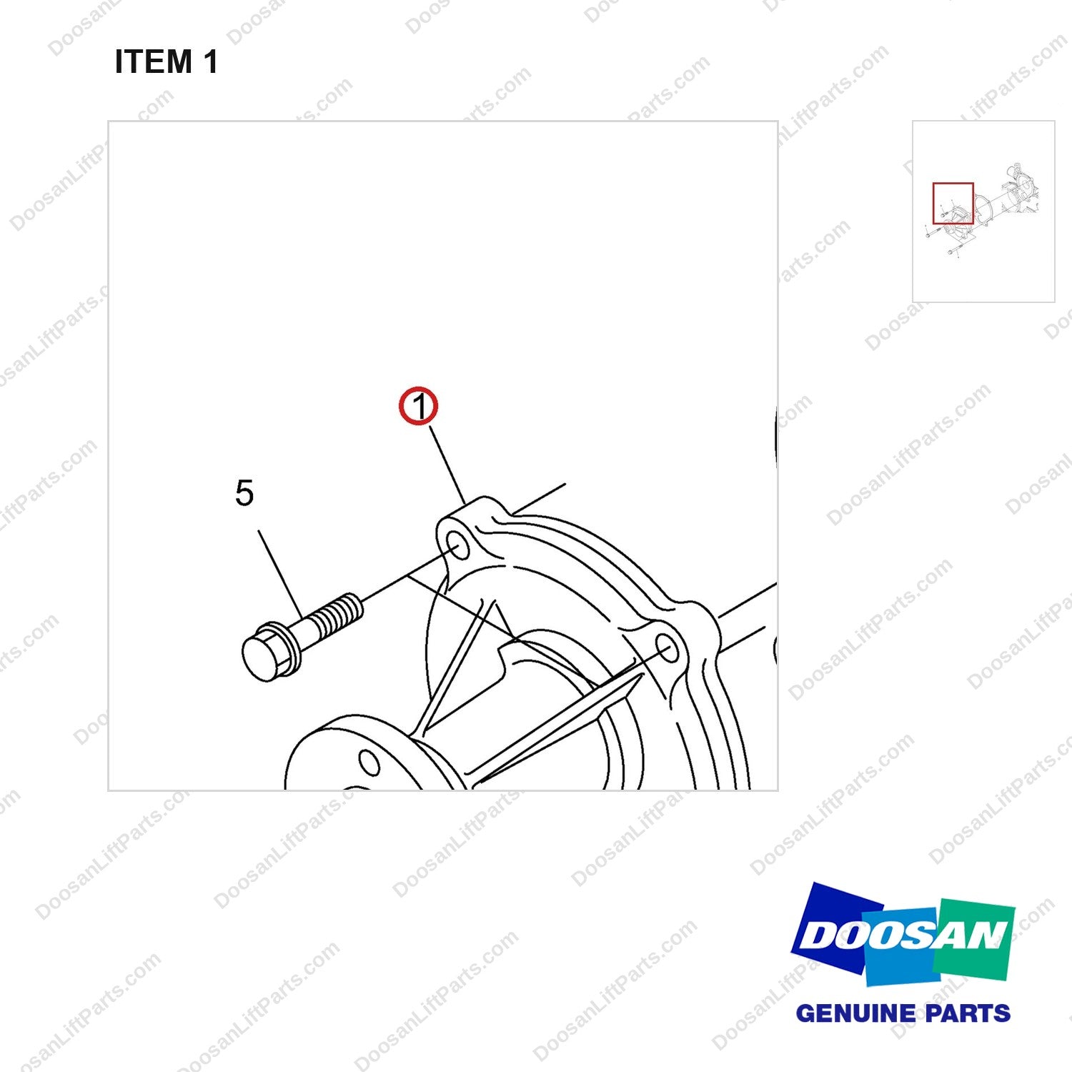 400921-00754 WATER PUMP GP - parts diagram, item 1 shown - genuine Doosan / Bobcat forklift part