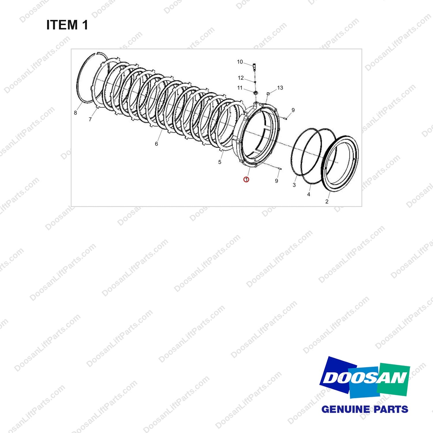 400923-00107 CLUTCH ASSY;1ST PISTON - full parts diagram, item 1 marked - genuine Doosan / Bobcat forklift part