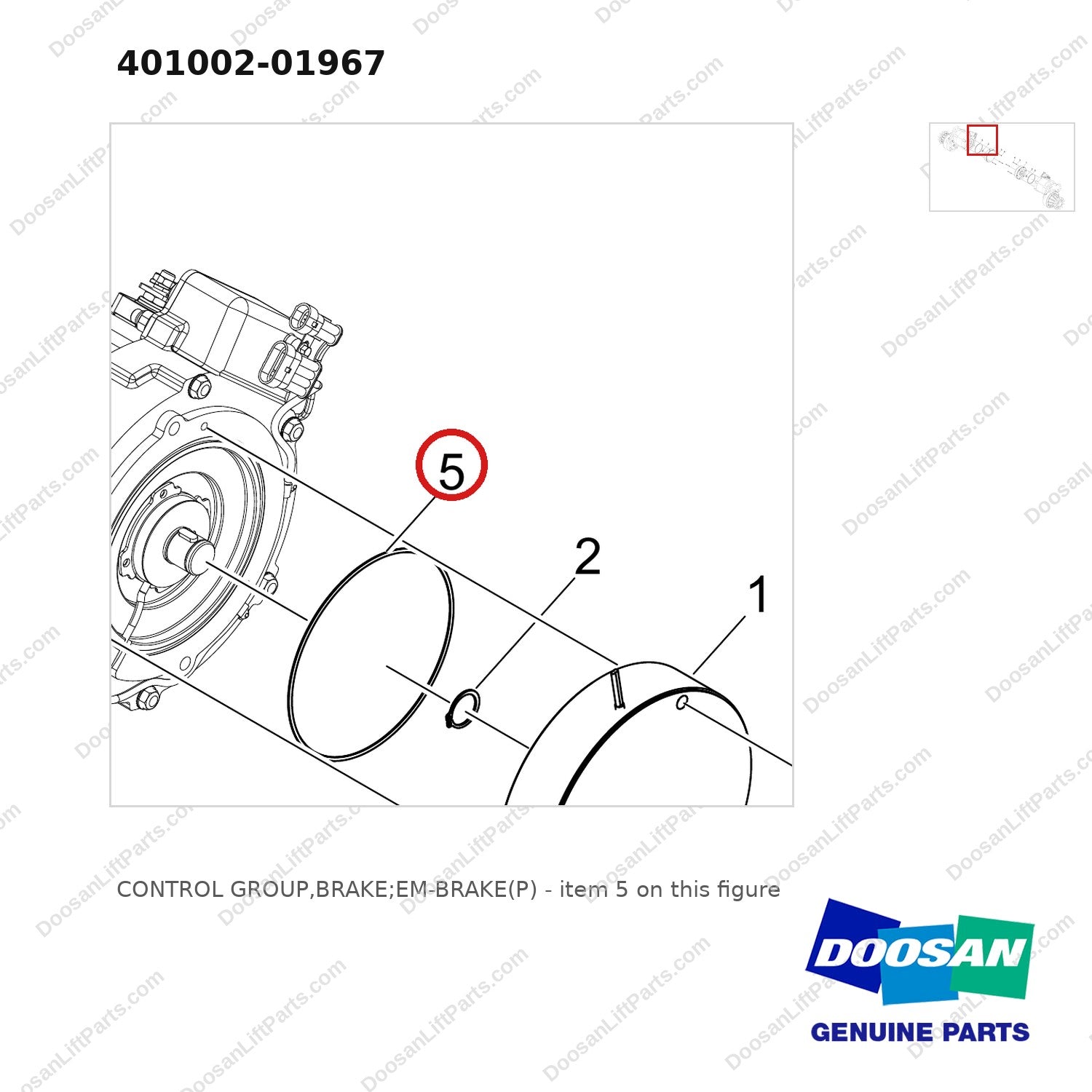 401002-01967 CONTROL GROUP,BRAKE;EM-BRAKE(P) - parts diagram, item 5 shown - genuine Doosan / Bobcat forklift part