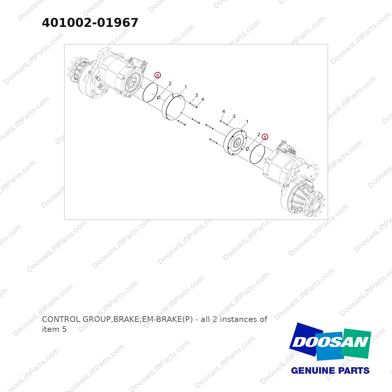 401002-01967 CONTROL GROUP,BRAKE;EM-BRAKE(P) - full parts diagram, item 5 marked - genuine Doosan / Bobcat forklift part