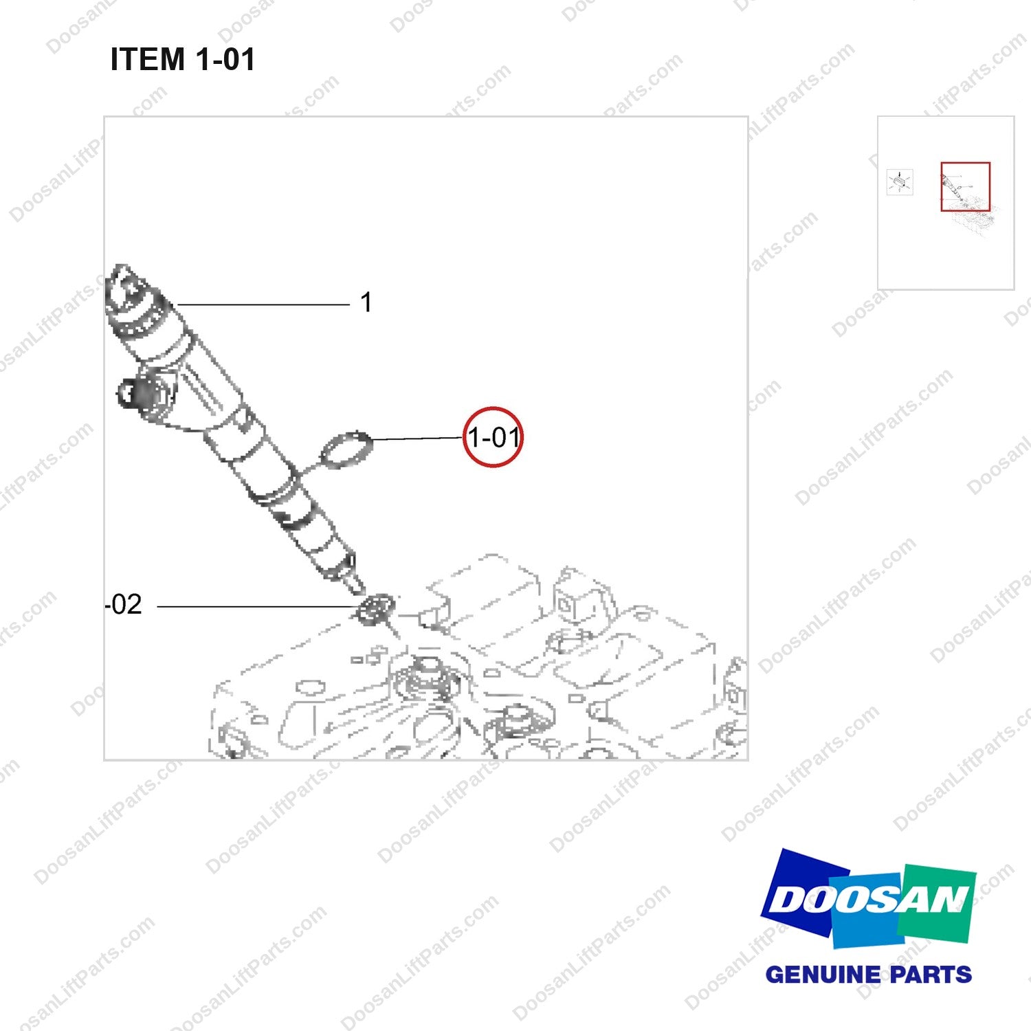 401002-02089 GROUP;FUEL INJECTOR - parts diagram, item 1-01 shown - genuine Doosan / Bobcat forklift part