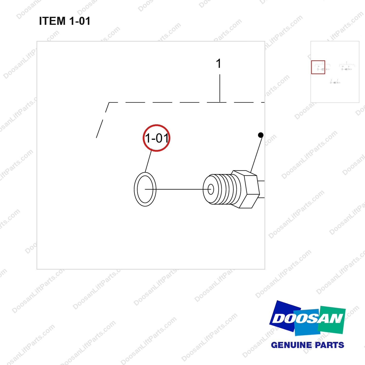 401002-02370 JOINT ASSY;WG3800 PN DF; ACCESSORIES AND - parts diagram, item 1-01 shown - genuine Doosan / Bobcat forklift part