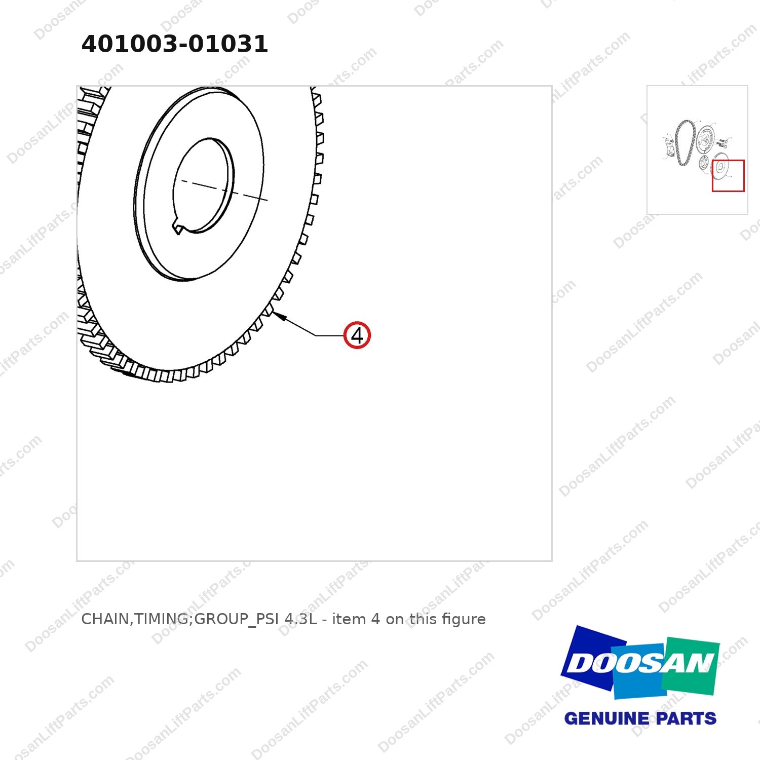 401003-01031 CHAIN,TIMING;GROUP_PSI 4.3L - parts diagram, item 4 shown - genuine Doosan / Bobcat forklift part