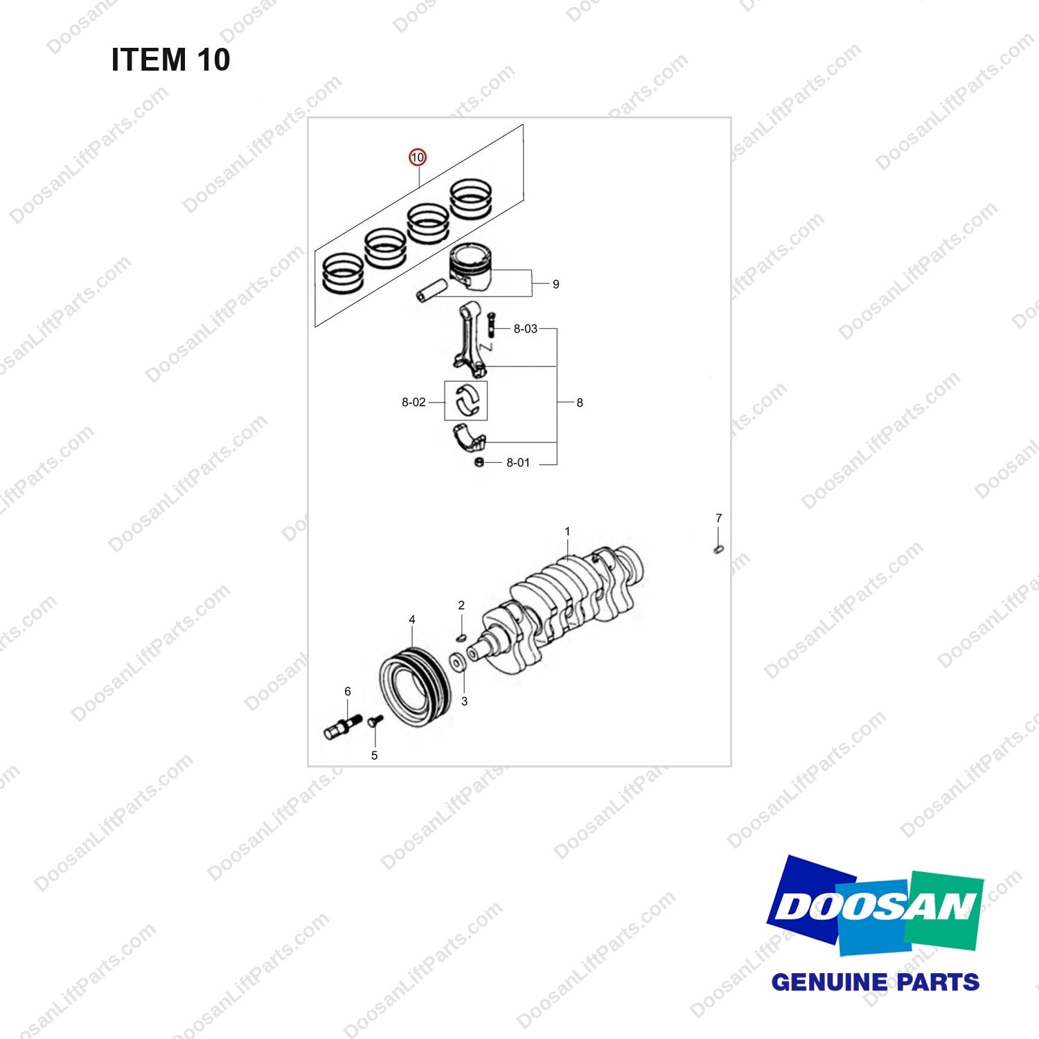 401004-00251 CRANKSHAFT GROUP;PISTON GROUP - full parts diagram, item 10 marked - genuine Doosan / Bobcat forklift part