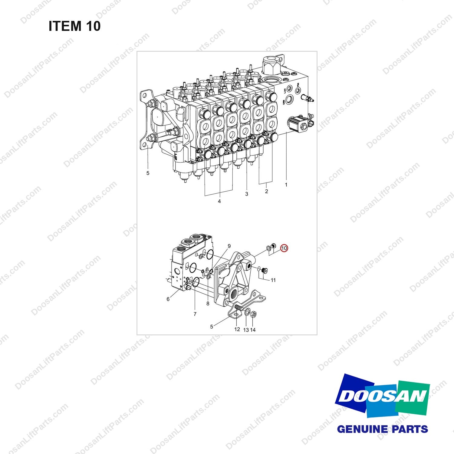 410105-00470 VALVE,MAIN CONTROL - full parts diagram, item 10 marked - genuine Doosan / Bobcat forklift part