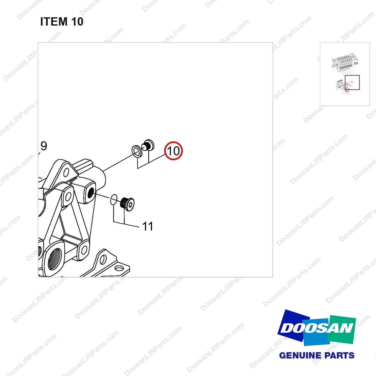 410105-00470 VALVE,MAIN CONTROL - parts diagram, item 10 shown - genuine Doosan / Bobcat forklift part