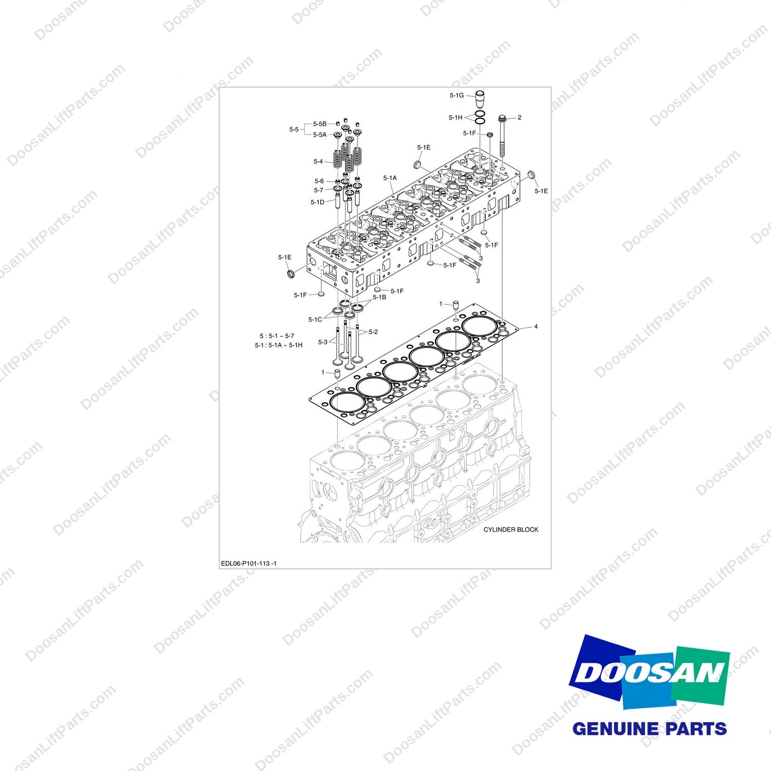 410112-00105 CYLINDER HEAD - full parts diagram - genuine Doosan / Bobcat forklift part