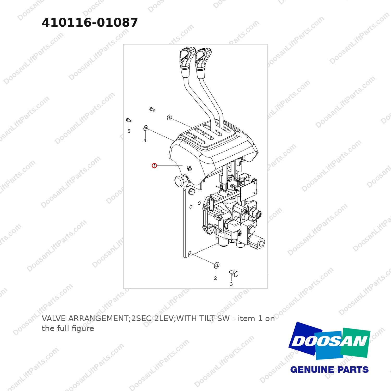 410116-01087 VALVE ARRANGEMENT;2SEC 2LEV;WITH TILT SW - full parts diagram, item 1 marked - genuine Doosan / Bobcat forklift part