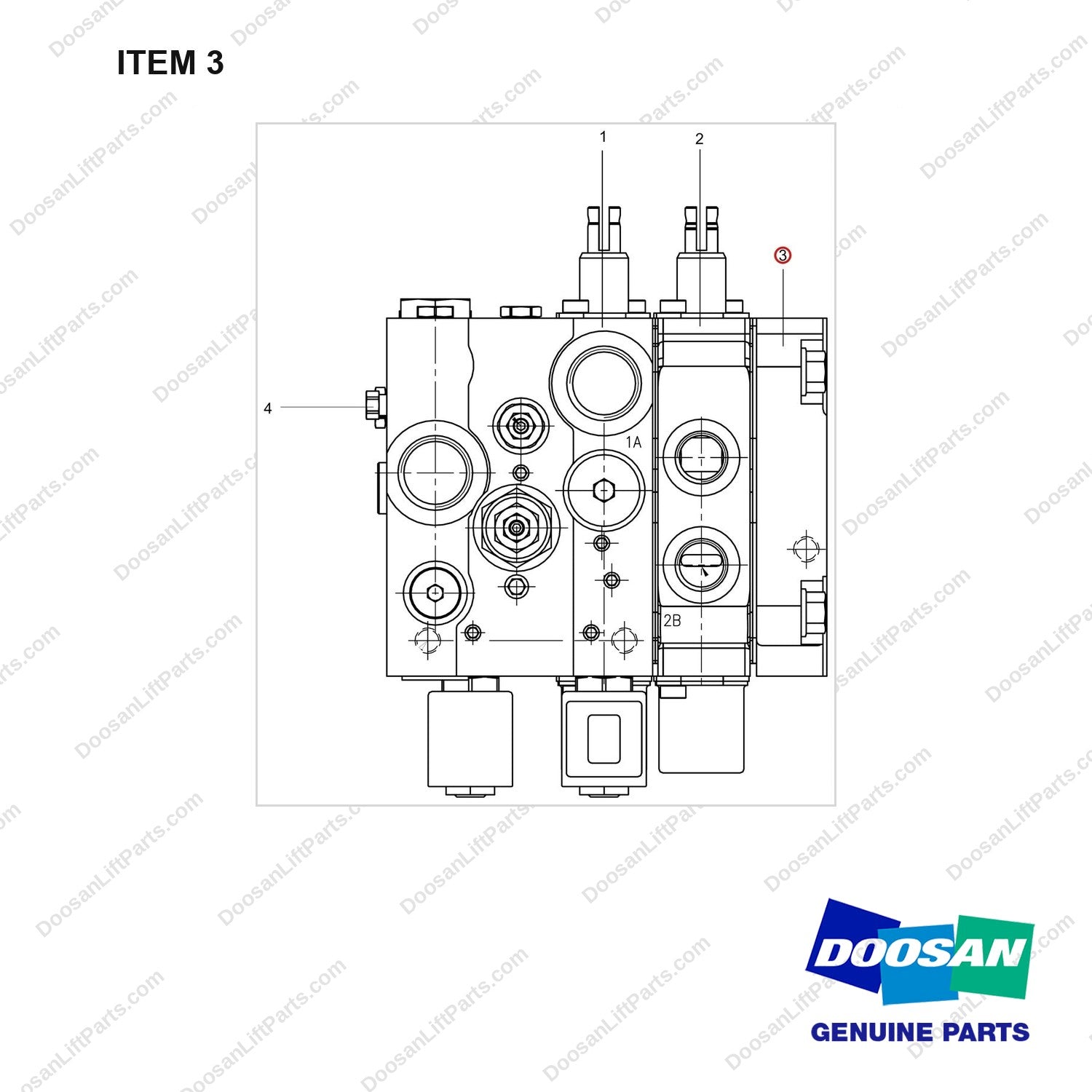 410131-00098 VALVE,MAIN CONTROL;2SEC - full parts diagram, item 3 marked - genuine Doosan / Bobcat forklift part