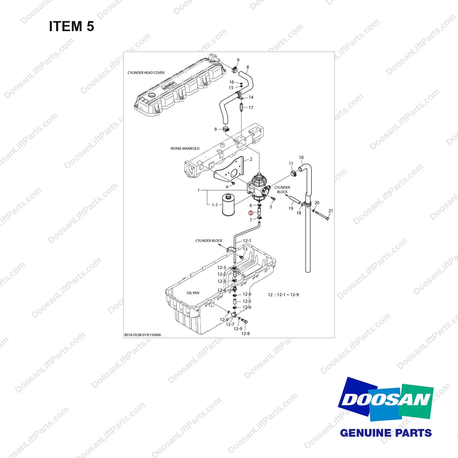 420101-00515A BREATHER - full parts diagram, item 5 marked - genuine Doosan / Bobcat forklift part