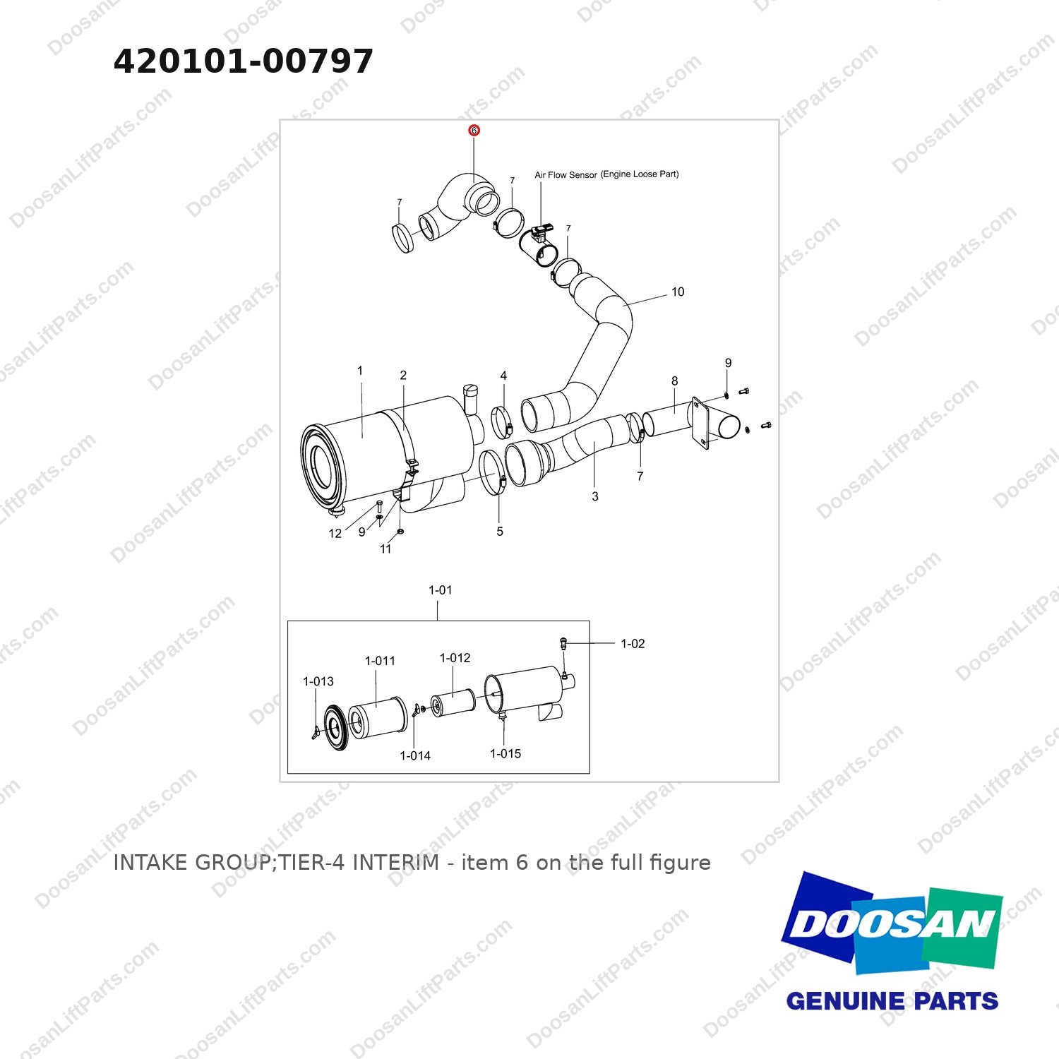 420101-00797 INTAKE GROUP;TIER-4 INTERIM - full parts diagram, item 6 marked - genuine Doosan / Bobcat forklift part