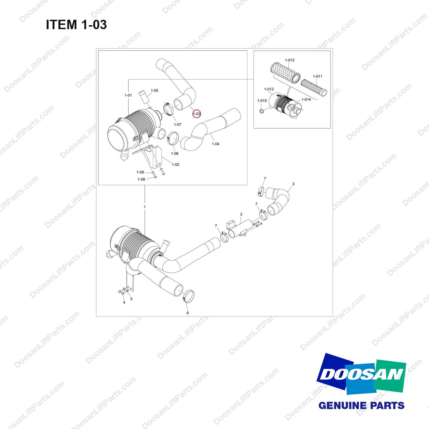 420101-01550 CLEANER GROUP,AIR;T3 LP,GCT - full parts diagram, item 1-03 marked - genuine Doosan / Bobcat forklift part