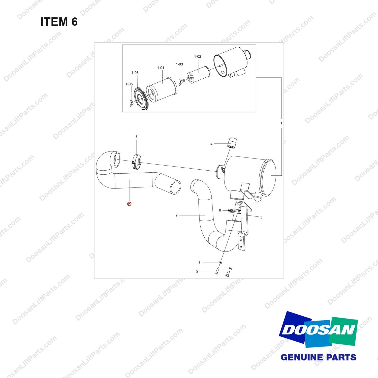 420101-01822 CLEANER ASSY,AIR;GC15/18/20SC-9 - full parts diagram, item 6 marked - genuine Doosan / Bobcat forklift part