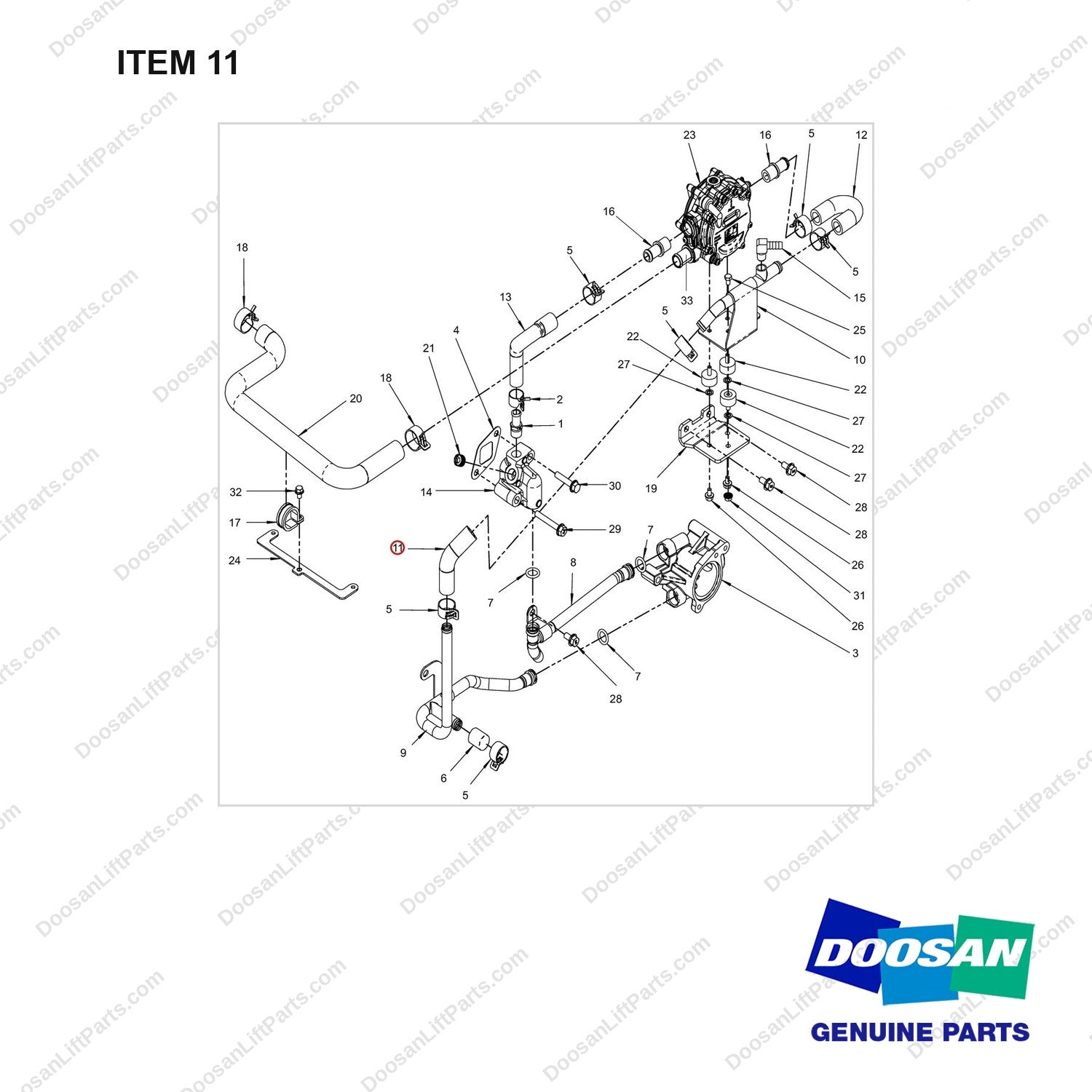 420101-01876 COOLANT UNIT;DSR & COOLANT LINE GP - full parts diagram, item 11 marked - genuine Doosan / Bobcat forklift part