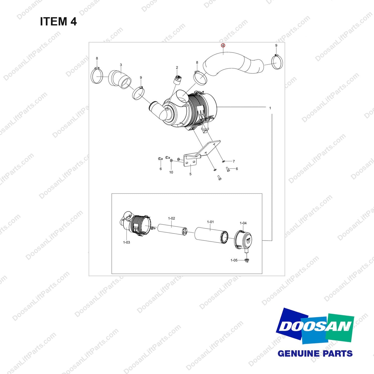 420101-02078 INTAKE GROUP;GC45S-9,PSI4.3L - full parts diagram, item 4 marked - genuine Doosan / Bobcat forklift part