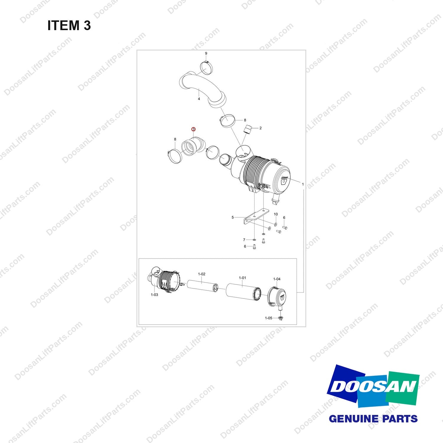 420101-02374 INTAKE GROUP;GC45S-9(KUBOTA) - full parts diagram, item 3 marked - genuine Doosan / Bobcat forklift part