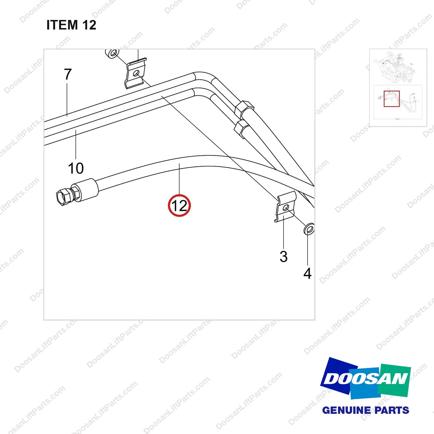 420101-02399 POWER STEERING LINES GP;D25S-9 - parts diagram, item 12 shown - genuine Doosan / Bobcat forklift part