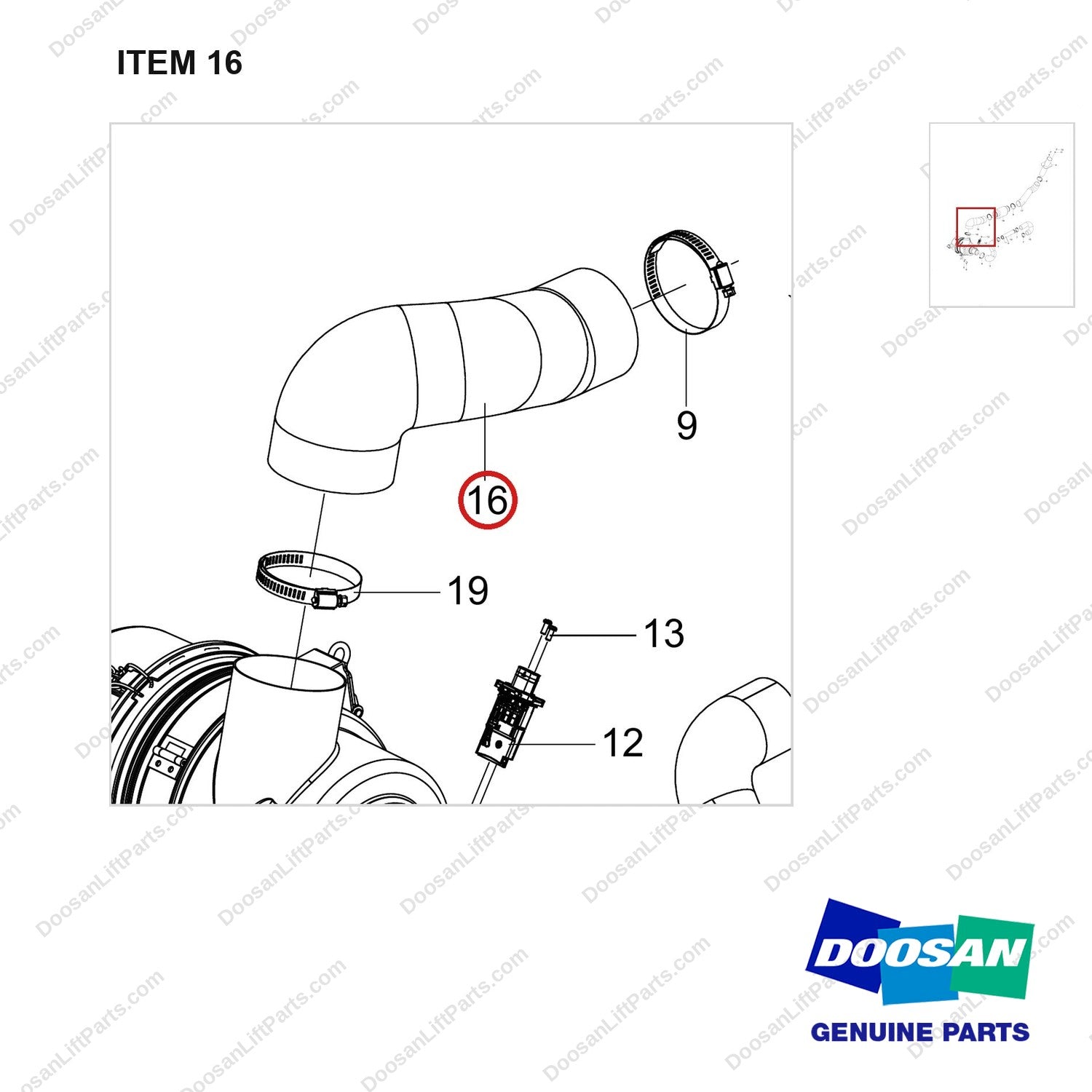 420101-02754 AIR CLEANER GP;D40S-9 T5 55KW - parts diagram, item 16 shown - genuine Doosan / Bobcat forklift part