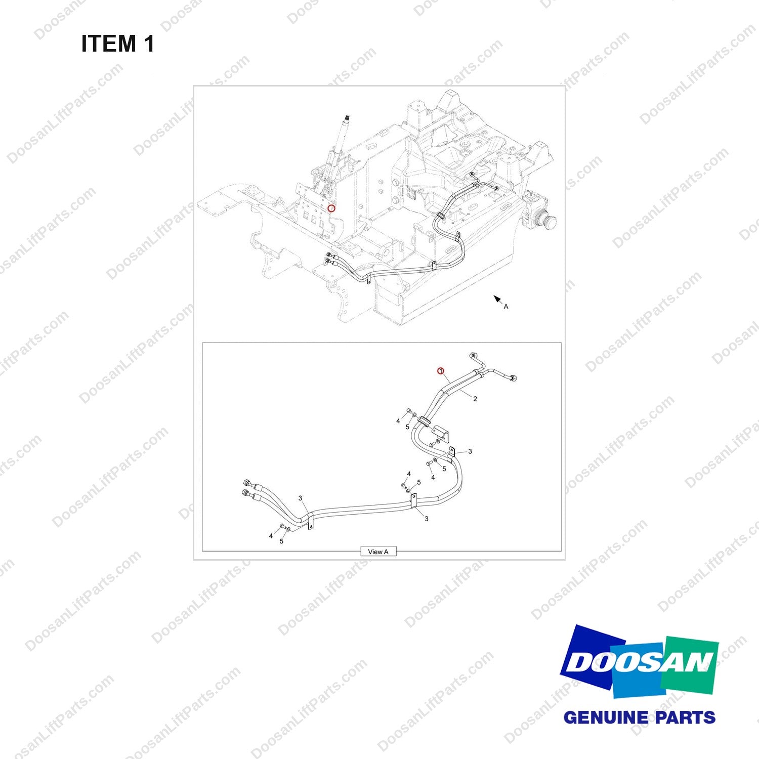 420101-02900 POWER STEERING LINE;SUB - full parts diagram, item 1 marked - genuine Doosan / Bobcat forklift part