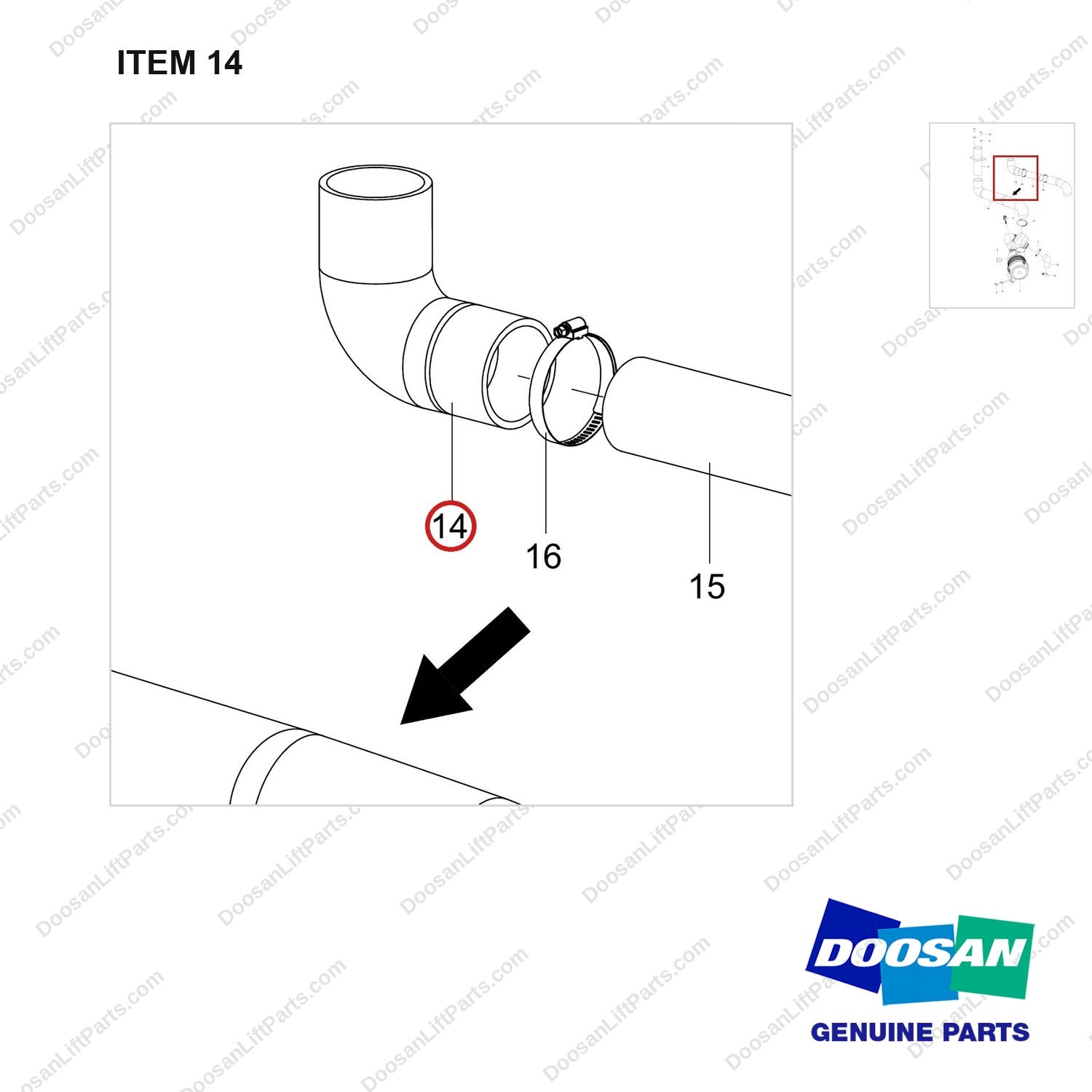 420101-02942 AIR CLEANER GP;D25S-9 - parts diagram, item 14 shown - genuine Doosan / Bobcat forklift part