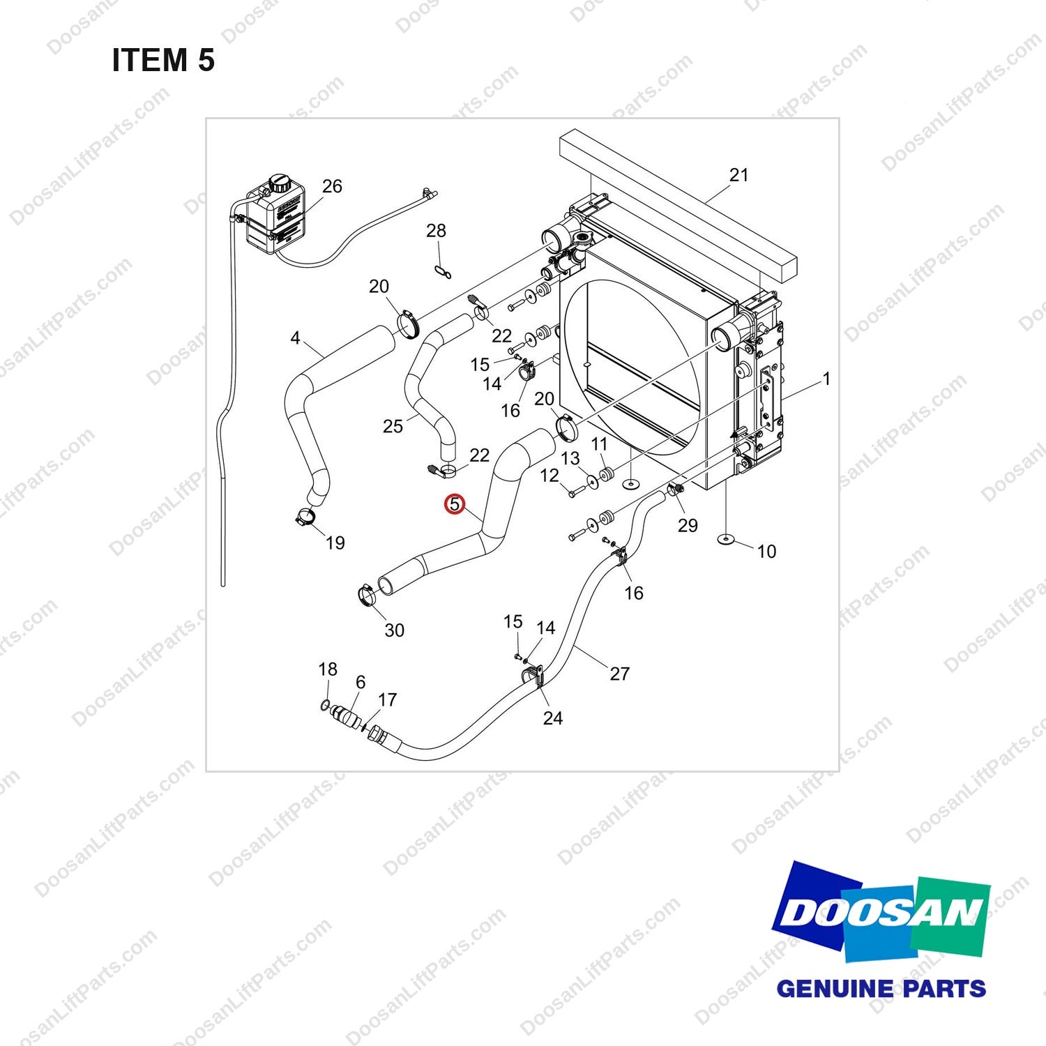 420101-02944 LINES GP-COOLER;ADDITIONAL T/M OIL COOLE - full parts diagram, item 5 marked - genuine Doosan / Bobcat forklift part