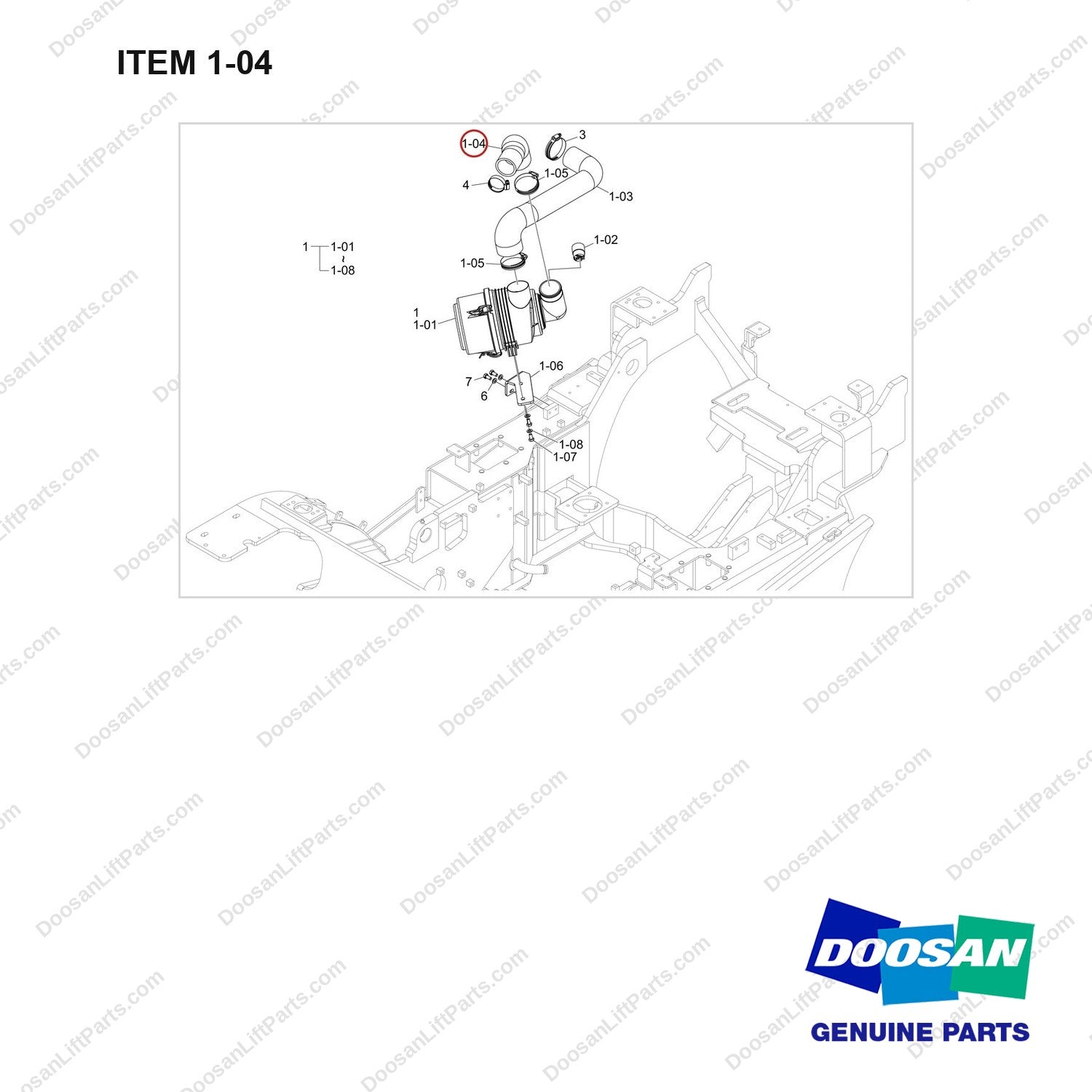 420101-03040 AIR CLEANER GP;G25S-9 - full parts diagram, item 1-04 marked - genuine Doosan / Bobcat forklift part