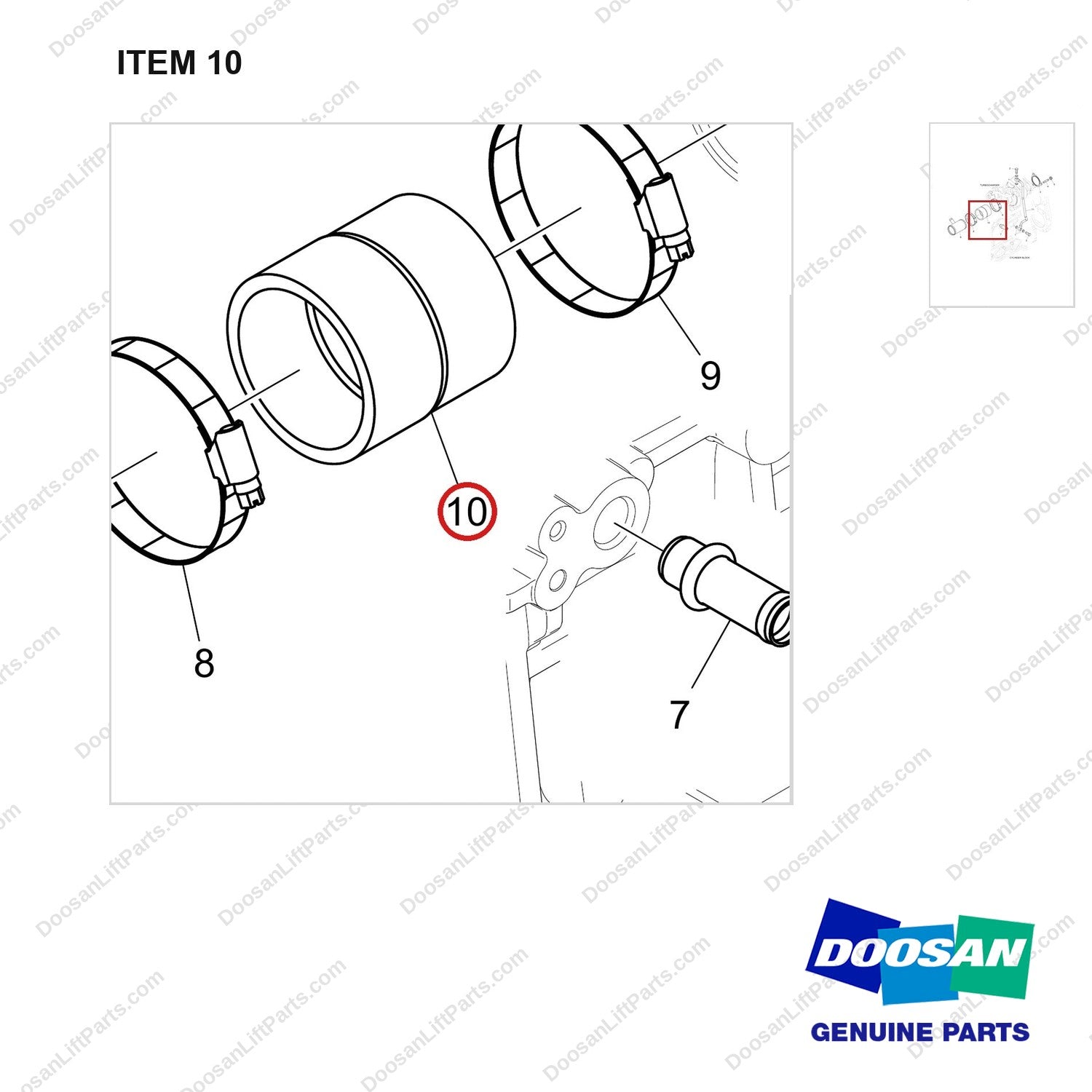 420101-03428 CHARGER KIT,TURBO;DN03 - parts diagram, item 10 shown - genuine Doosan / Bobcat forklift part