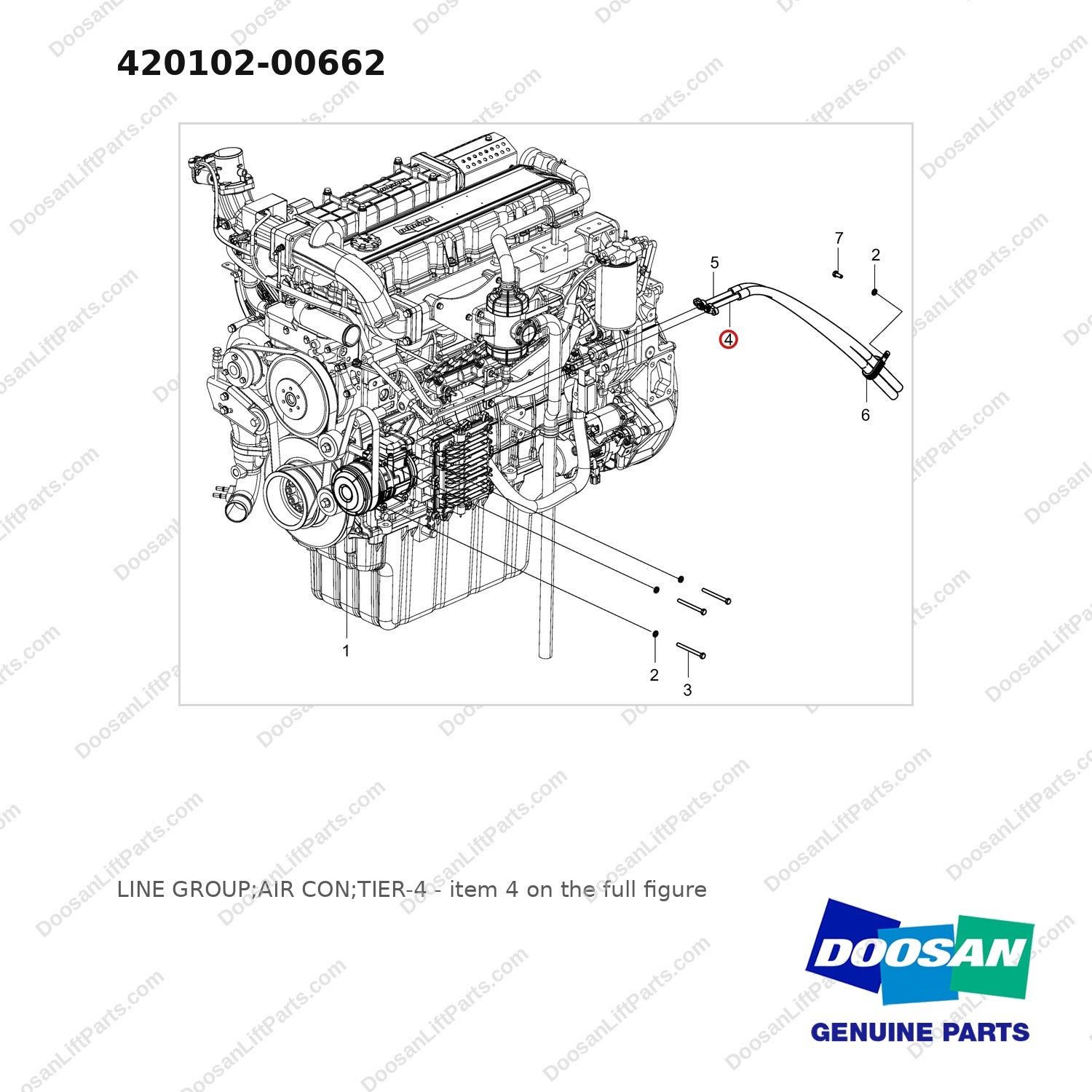 420102-00662 LINE GROUP;AIR CON;TIER-4 - full parts diagram, item 4 marked - genuine Doosan / Bobcat forklift part