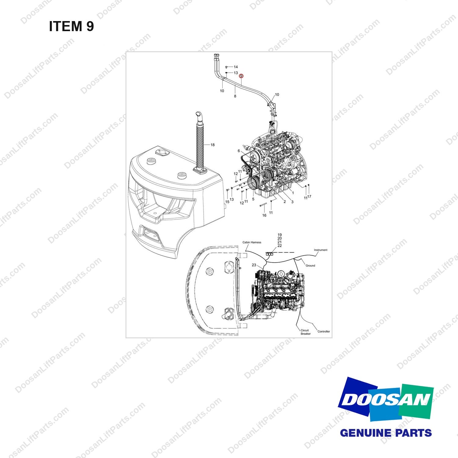 420102-00719 CH/OV AR-COMPRESSOR MOUNTING - full parts diagram, item 9 marked - genuine Doosan / Bobcat forklift part