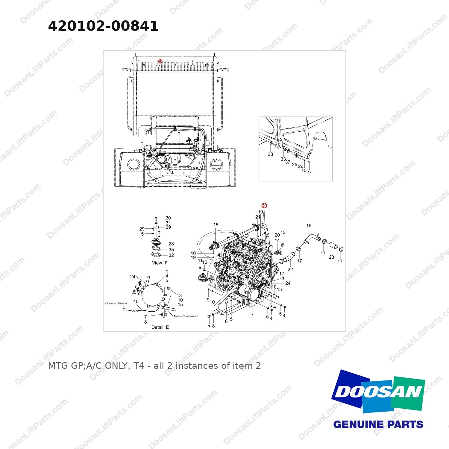 420102-00841 MTG GP;A/C ONLY, T4 - full parts diagram, item 2 marked - genuine Doosan / Bobcat forklift part