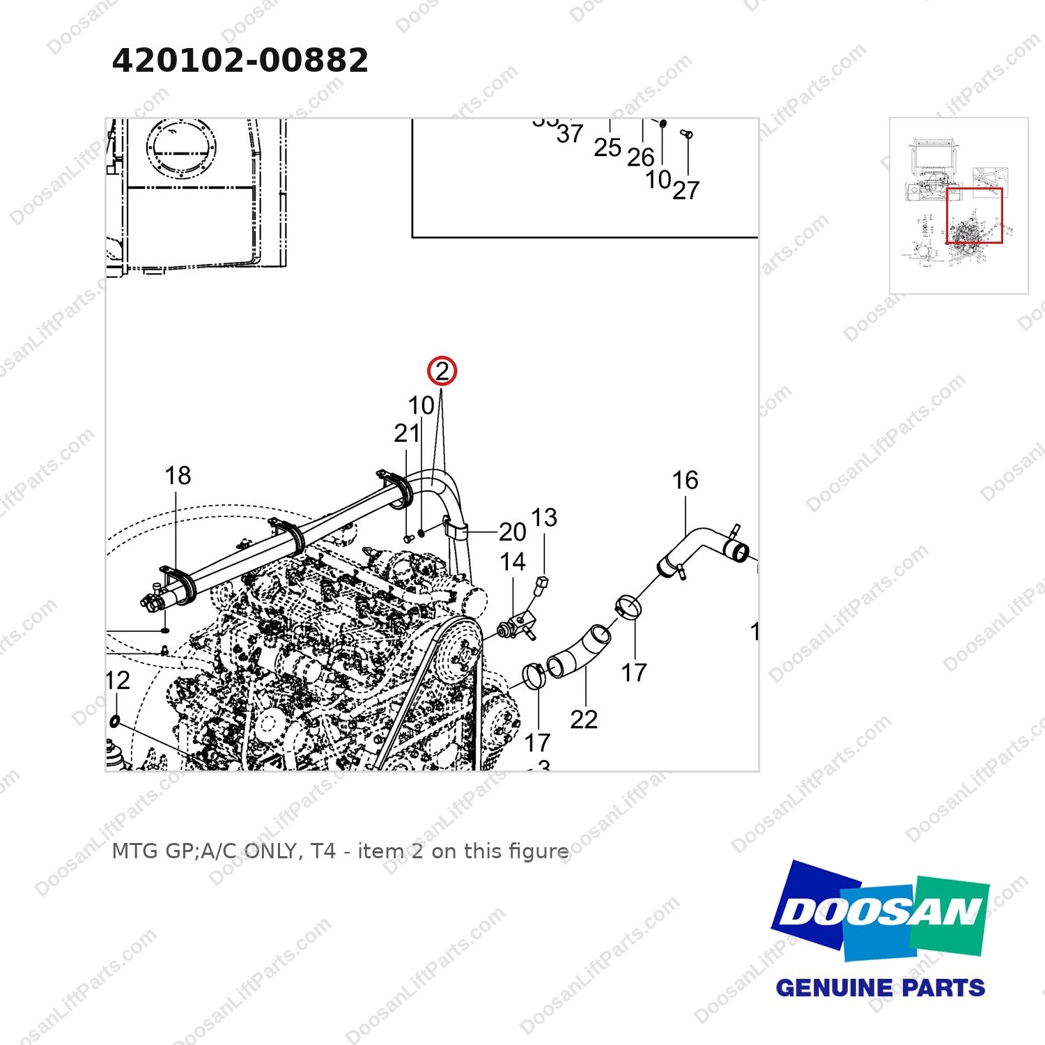 420102-00882 MTG GP;A/C ONLY, T4 - parts diagram, item 2 shown - genuine Doosan / Bobcat forklift part