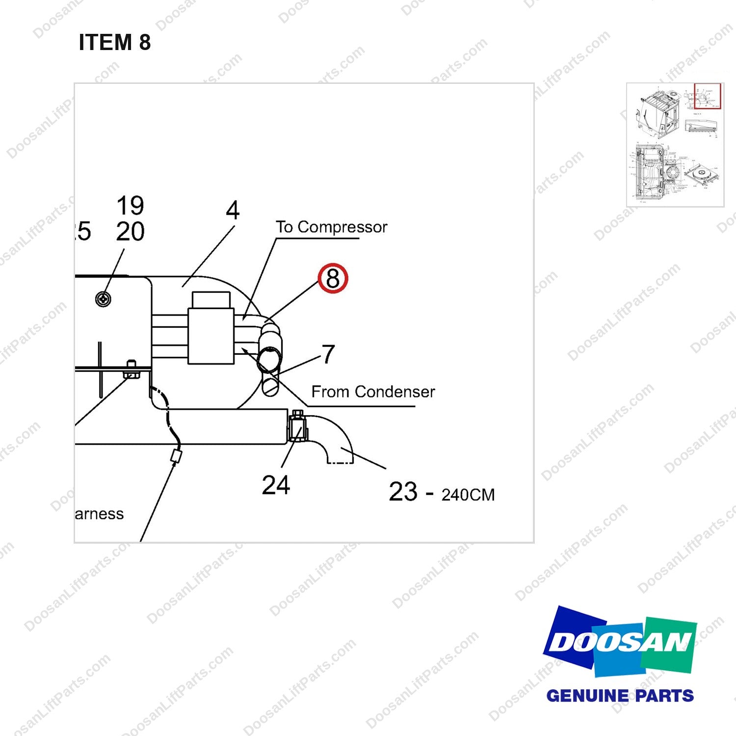 420102-00884 Air Conditioner Gp - Cabin - parts diagram, item 8 shown - genuine Doosan / Bobcat forklift part