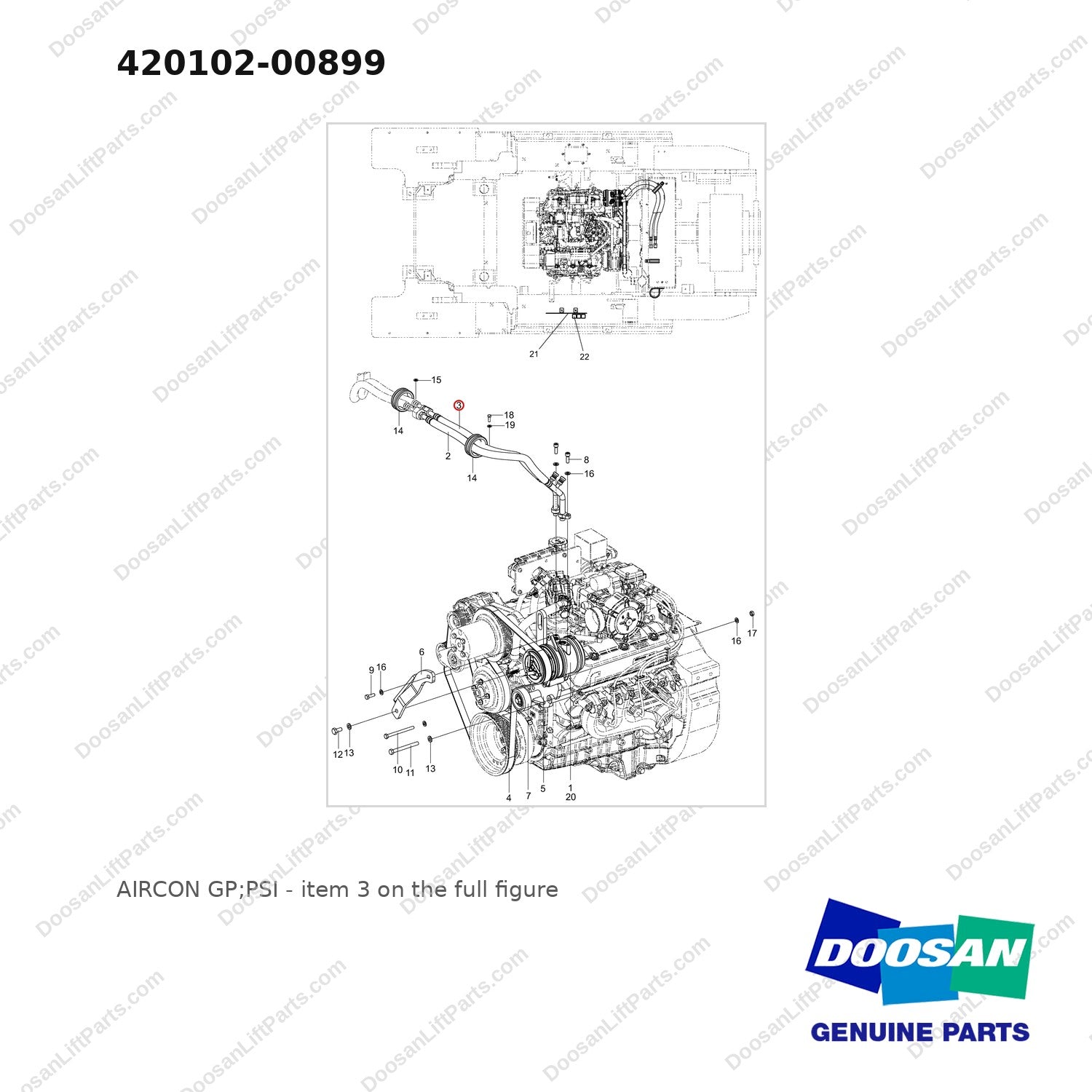 420102-00899 AIRCON GP;PSI - full parts diagram, item 3 marked - genuine Doosan / Bobcat forklift part