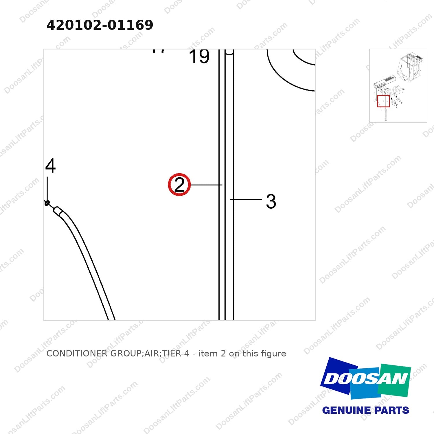 420102-01169 CONDITIONER GROUP;AIR;TIER-4 - parts diagram, item 2 shown - genuine Doosan / Bobcat forklift part