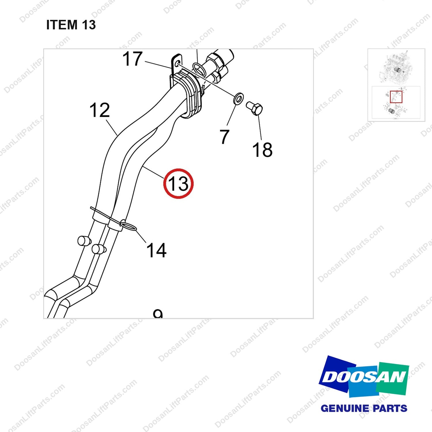 420102-01557 AIR CONDITION GP_LINE;4T 55KW - parts diagram, item 13 shown - genuine Doosan / Bobcat forklift part