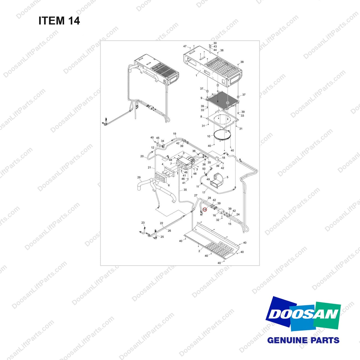 420102-01745 CONDITIONER ASSY,AIR;D160S-9 - full parts diagram, item 14 marked - genuine Doosan / Bobcat forklift part