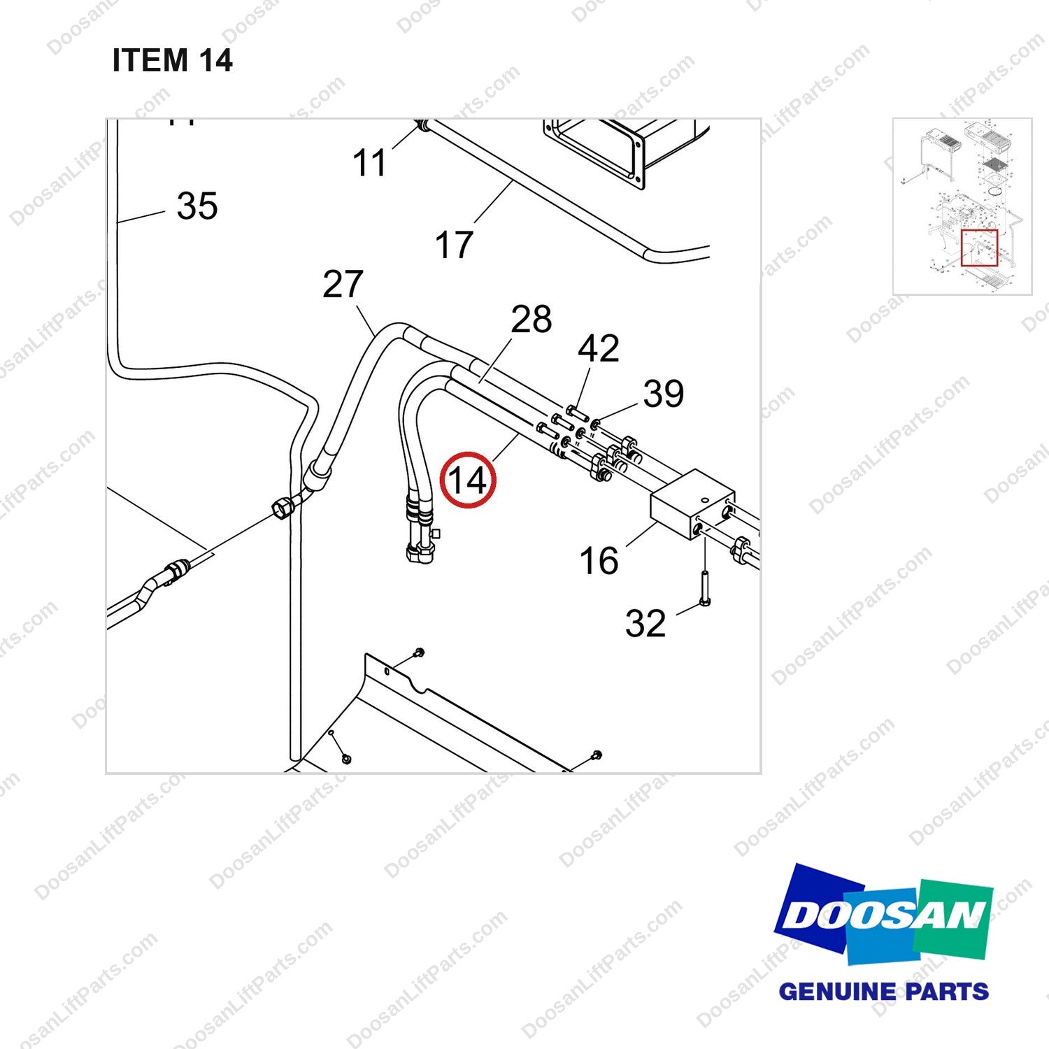 420102-01745 CONDITIONER ASSY,AIR;D160S-9 - parts diagram, item 14 shown - genuine Doosan / Bobcat forklift part