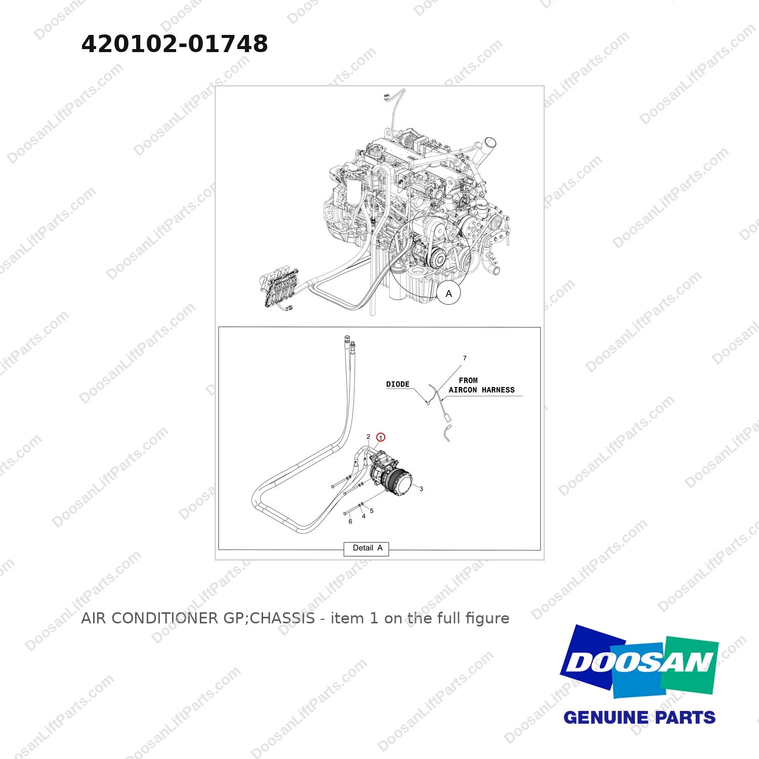 420102-01748 AIR CONDITIONER GP;CHASSIS - full parts diagram, item 1 marked - genuine Doosan / Bobcat forklift part