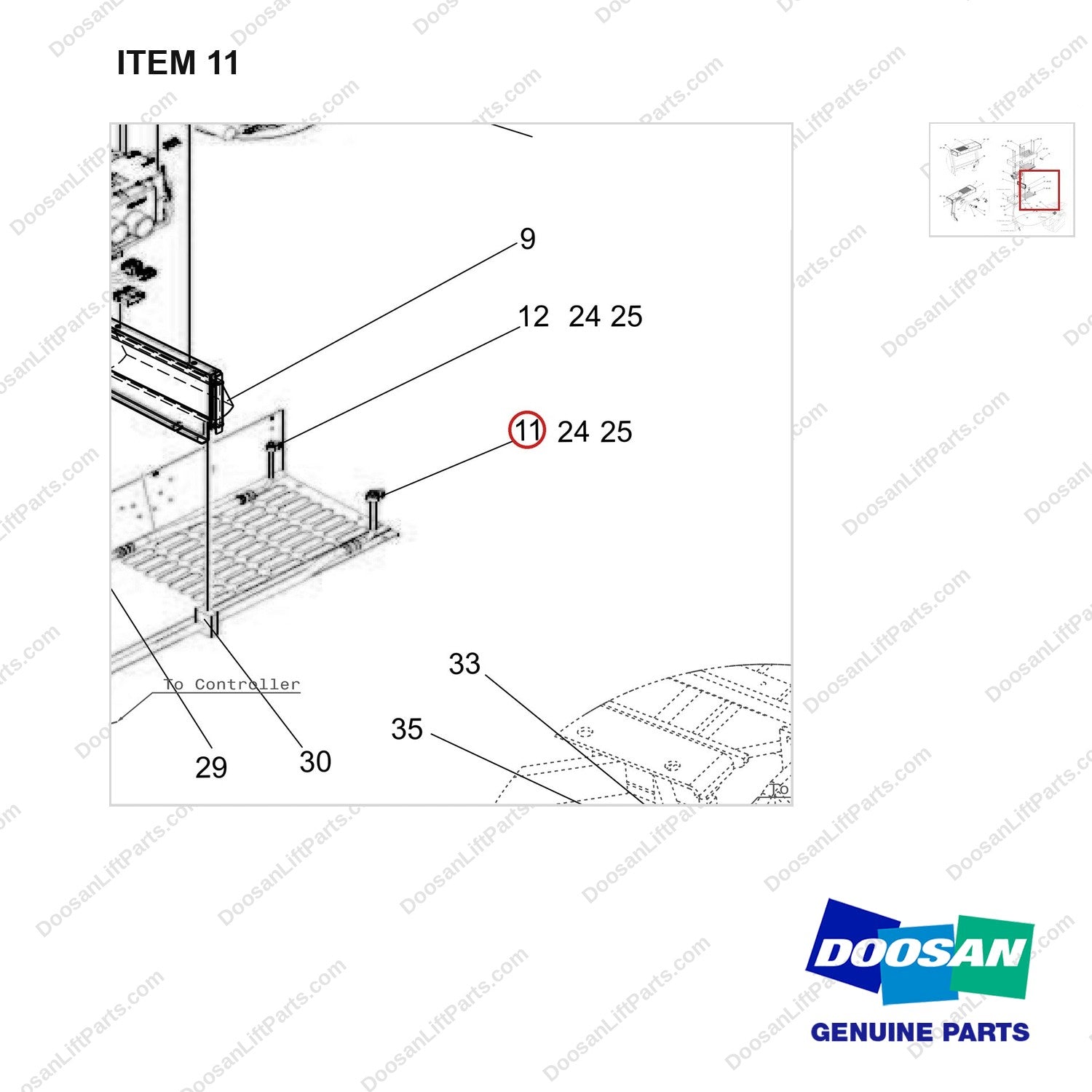 420102-01767 CONDITIONER,AIR - parts diagram, item 11 shown - genuine Doosan / Bobcat forklift part