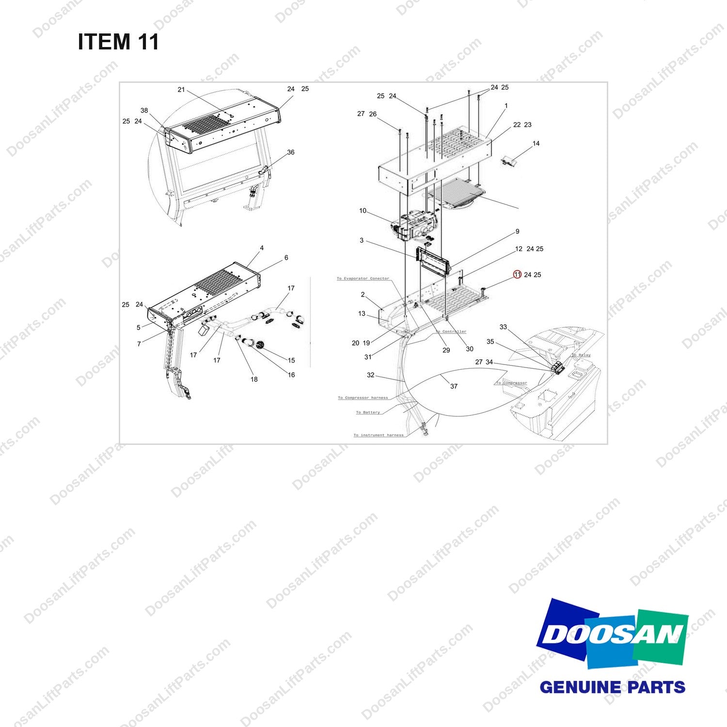 420102-01767 CONDITIONER,AIR - full parts diagram, item 11 marked - genuine Doosan / Bobcat forklift part