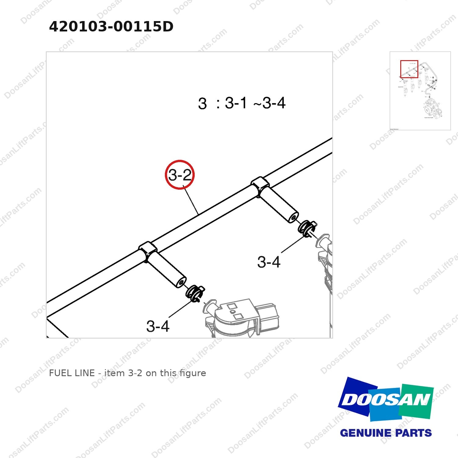 420103-00115D FUEL LINE - parts diagram, item 3-2 shown - genuine Doosan / Bobcat forklift part